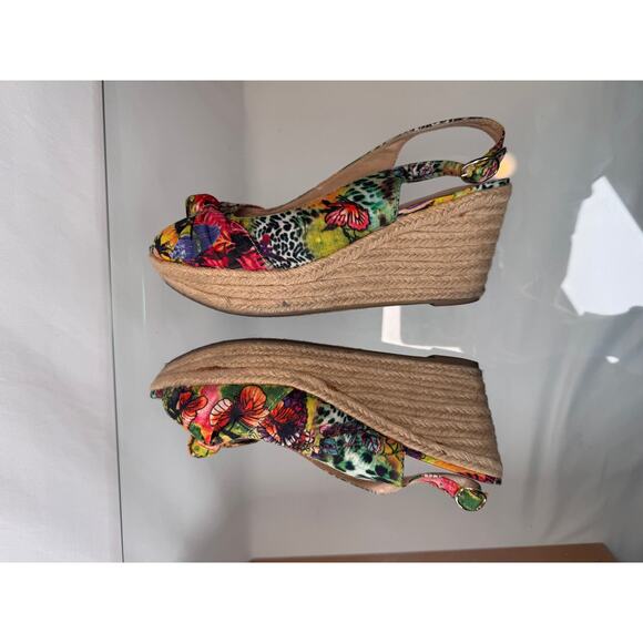 Dress Barn Multi Color Lotus Print Espadrille Wedge Heels - Size 7.5 - Picture 7 of 8